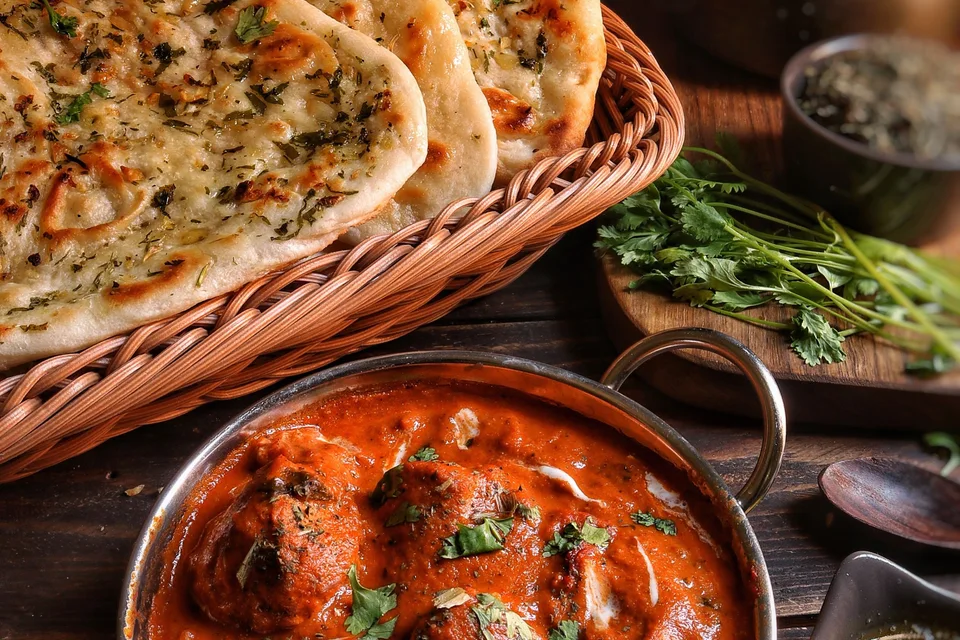 Example photo: Curry served with garlic naan